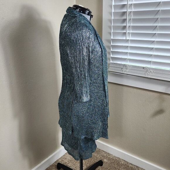 R&M Richards 2 Piece Set Jacket and Dress Metallic Blue Size 4P NWT - Picture 8 of 16